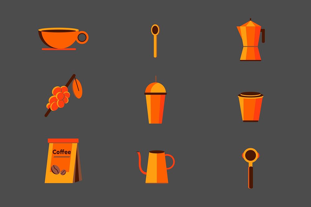 Coffee utensil collection in orange vector