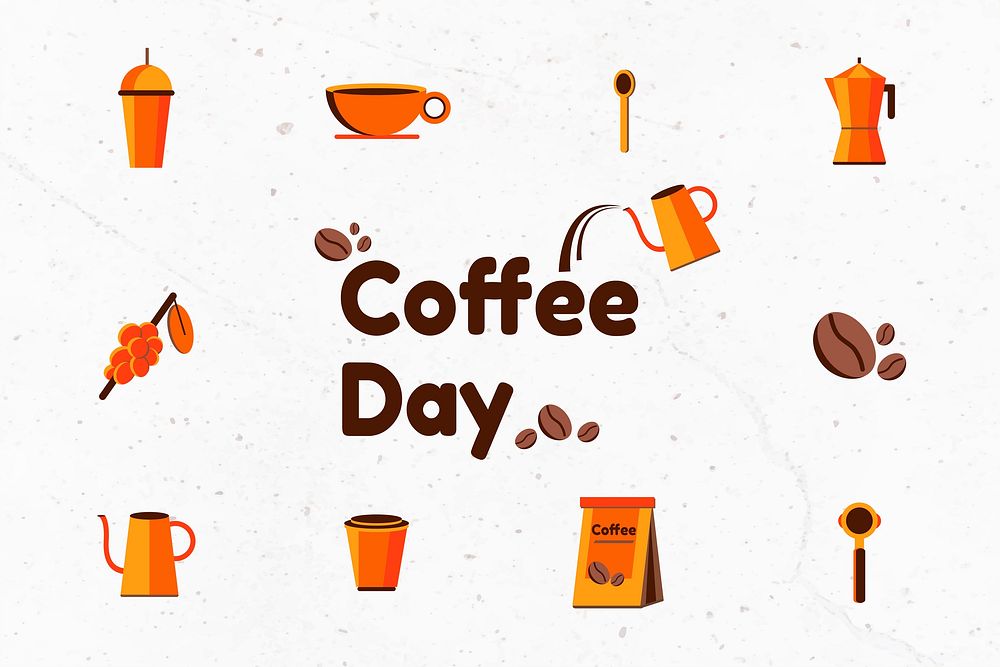 Coffee utensil collection in orange vector