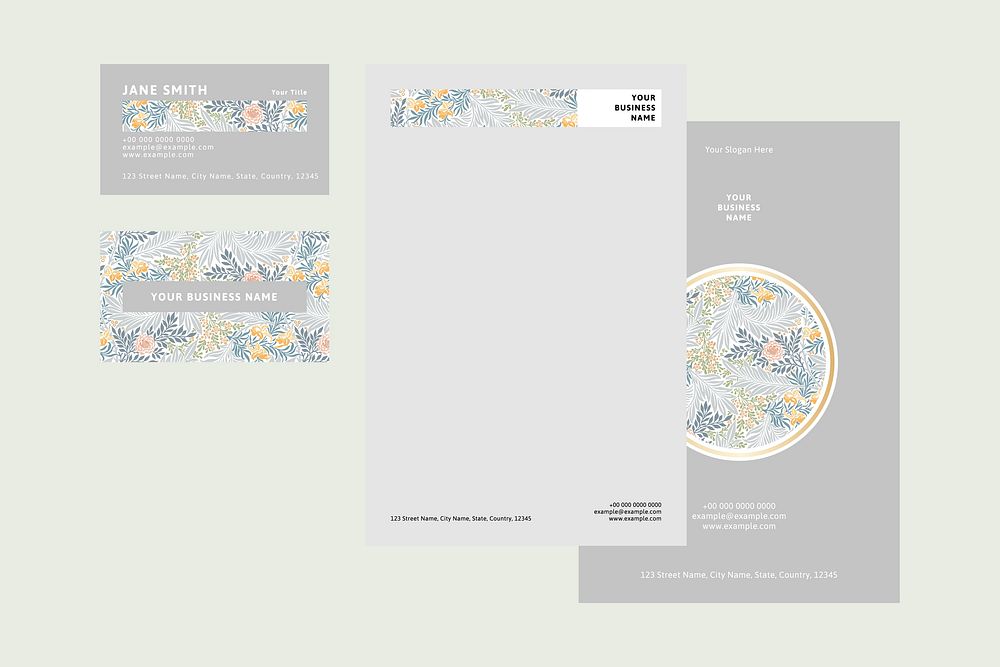 Gray William Morris pattern business office supply template vector
