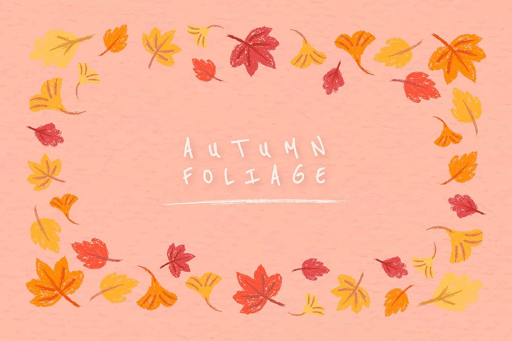 Autumn foliage frame peach pink template vector