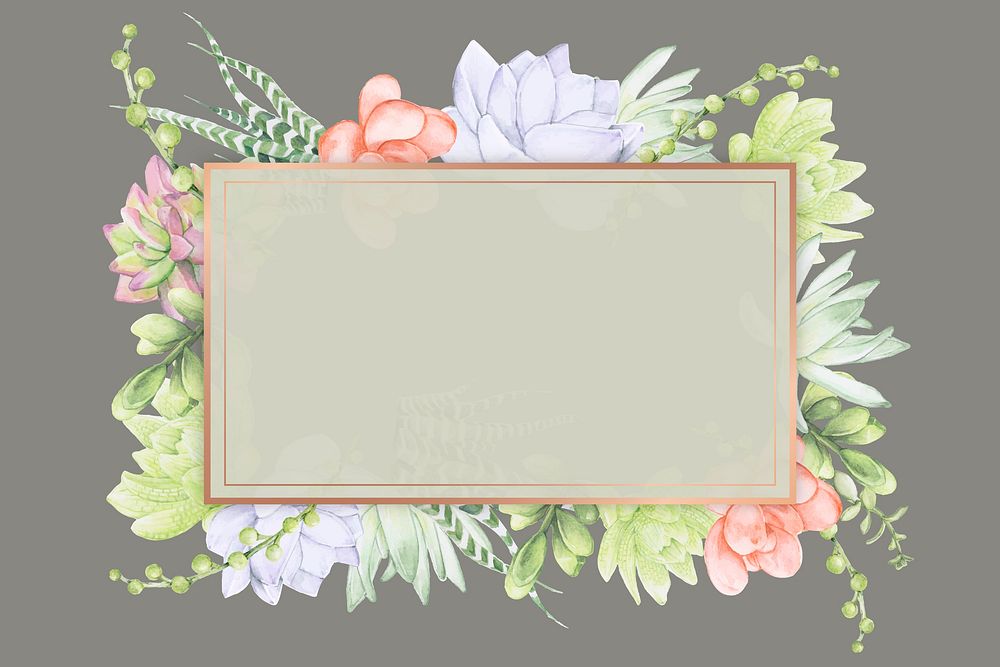 Hand drawn succulent recrangle frame template vector
