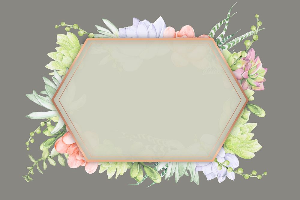 Hand drawn succulent hexagon frame template vector