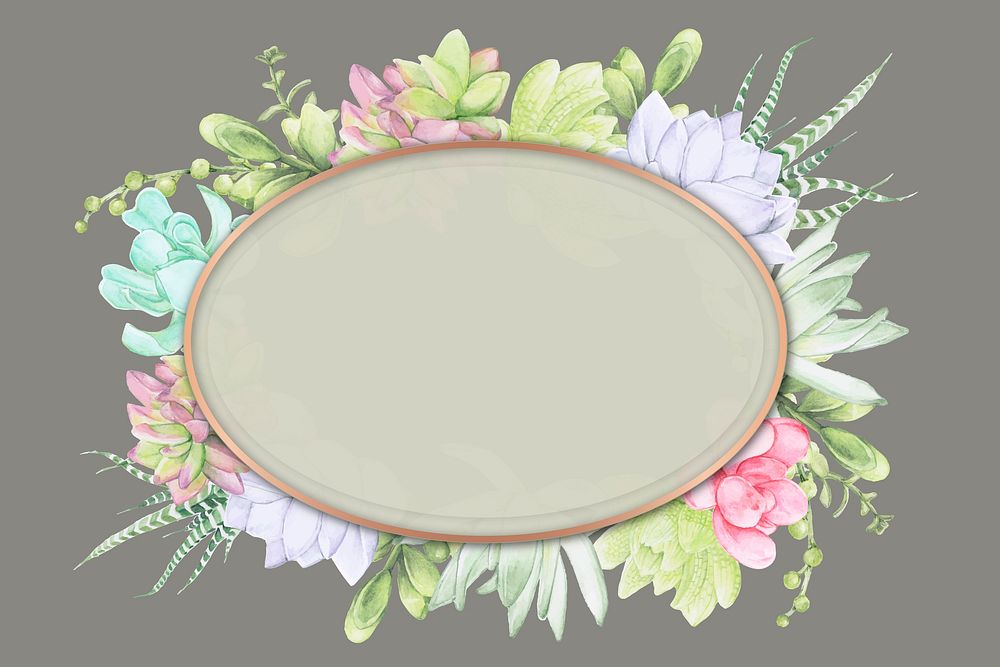 Hand drawn succulent oval frame template vector