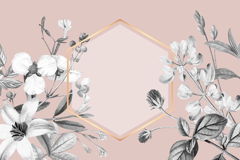 Blank hexagon floral frame design vector