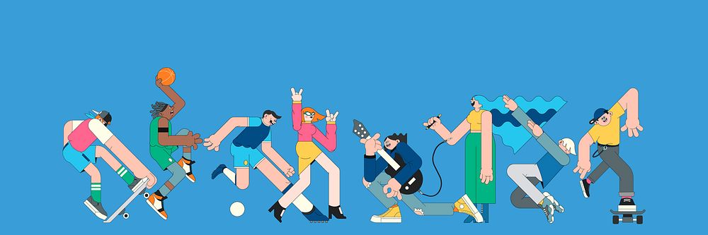 Youth characters on blue banner vector