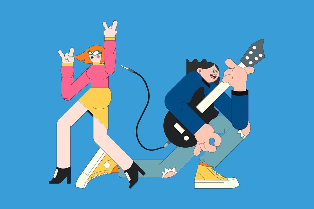 Music band characters on blue background vector