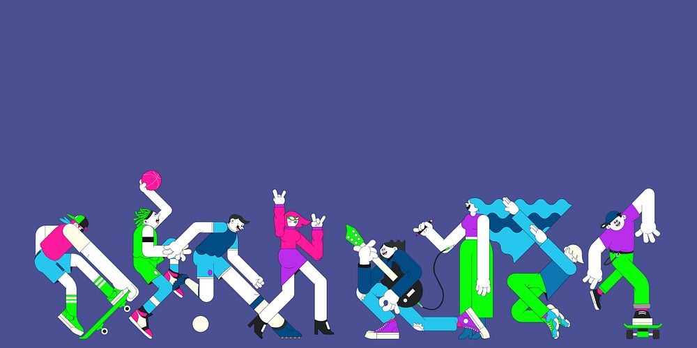 Youth characters on purple background vector