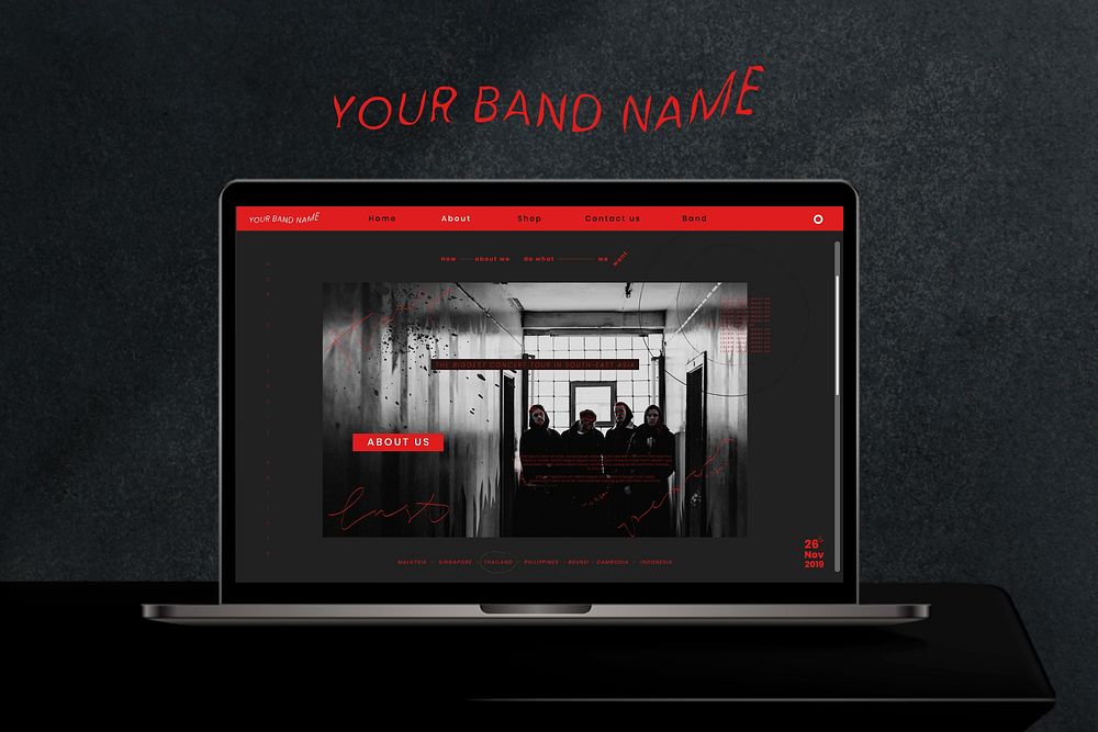 Boy band concert webpage on a laptop screen mockup