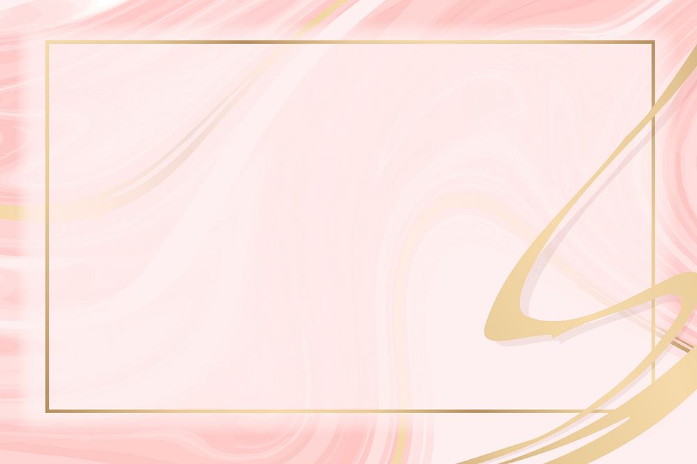 Rectangle gold frame on pink marble background