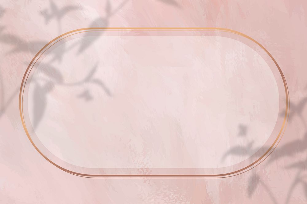 Oval gold frame on shadowed pink paint background vector