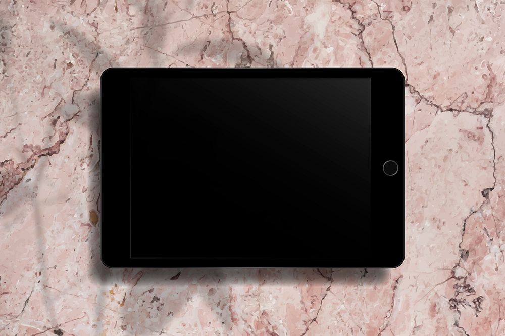 Black digital tablet on pink marble background vector