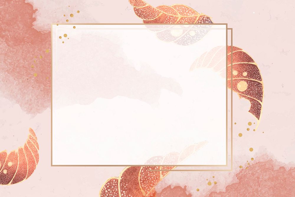 Rectangular gold frame with leaf motifs on peach background vector