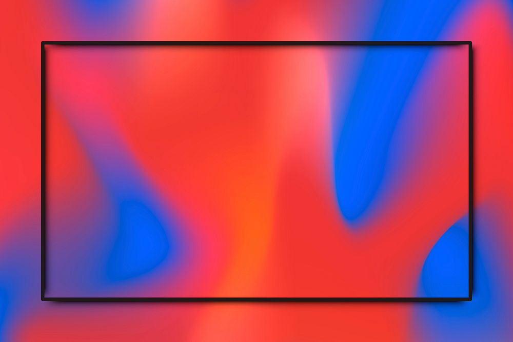 Black frame on red and blue holographic pattern background vector
