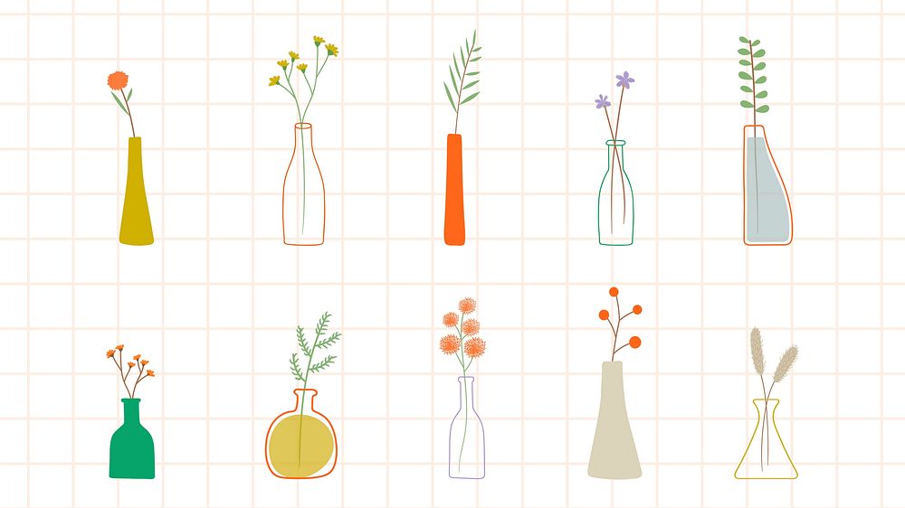 Colorful doodle flowers in vases pattern