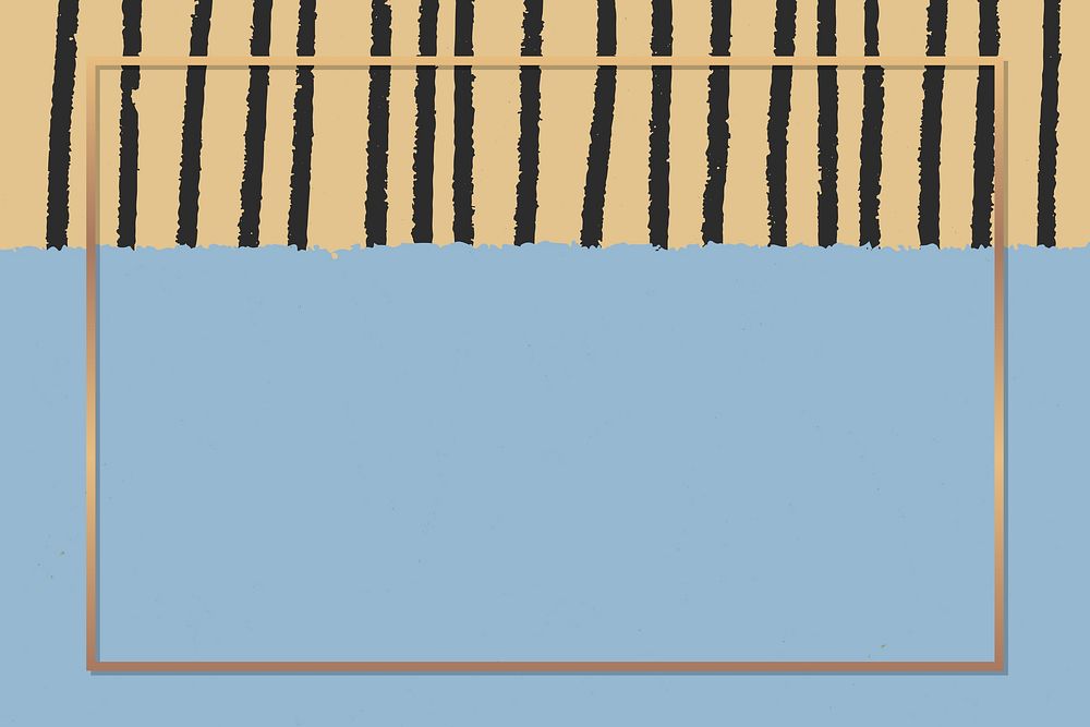 Gold frame on hand-drawn stripes patterned blue background vector