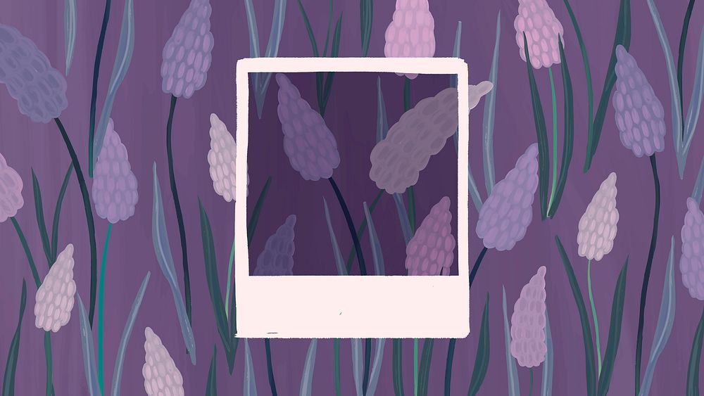 Rectangle grape hyacinth frame on blue background vector