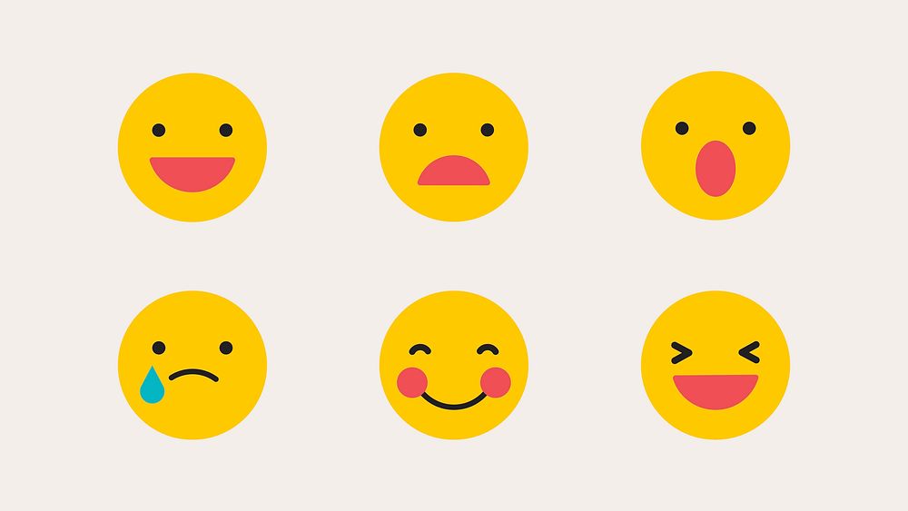 Round yellow emoticon set isolated on beige background vector