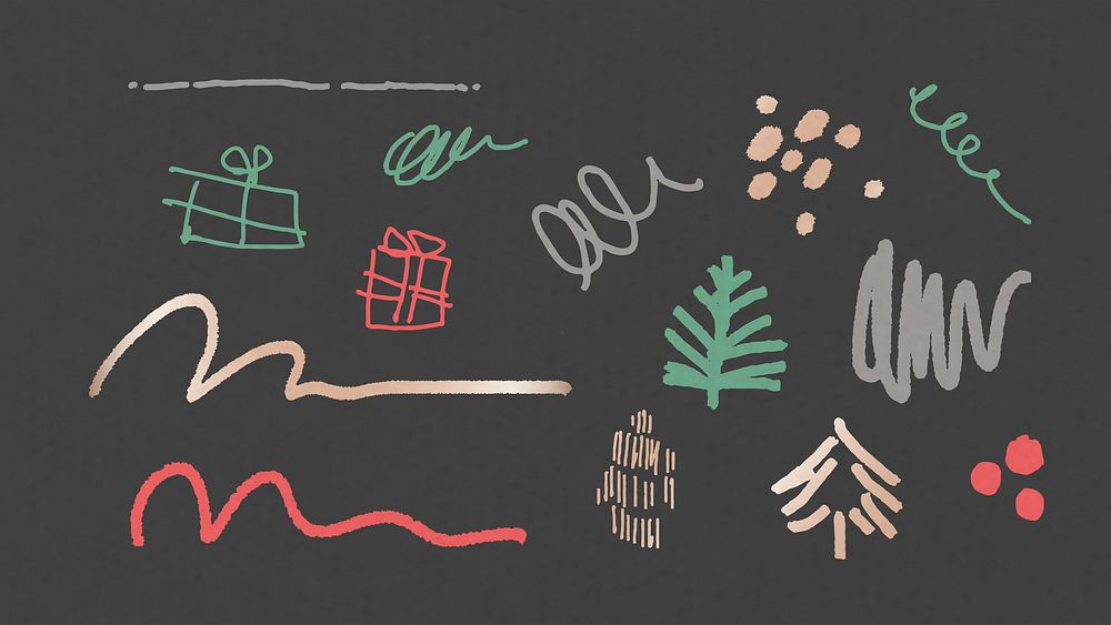 Illustration set of Christmas decorations on black background vector