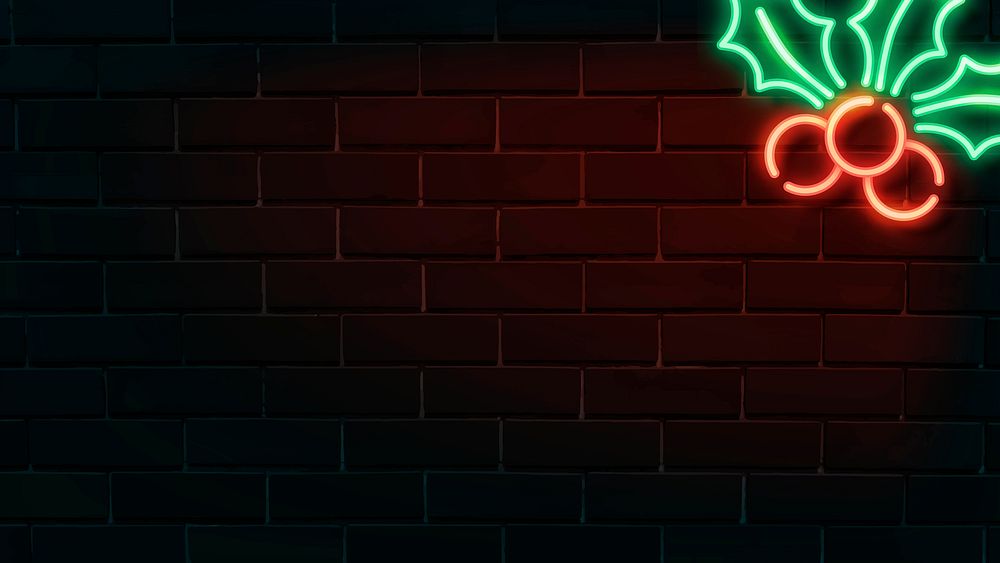 Holly Berries neon sign on a dark brick wall vector