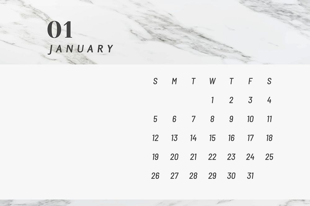 Black and white January calendar 2020 vector