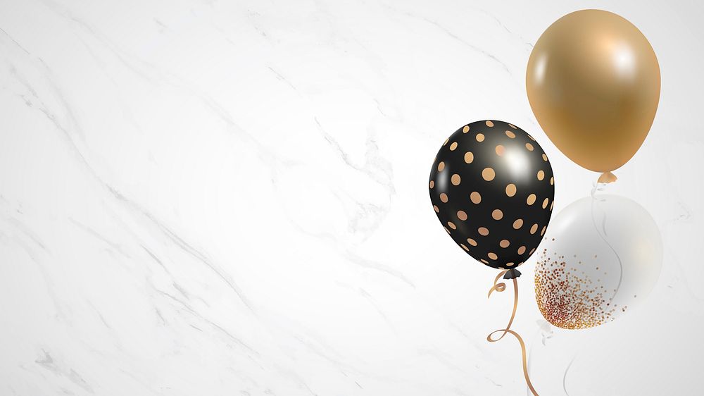 New year party balloons in marble background