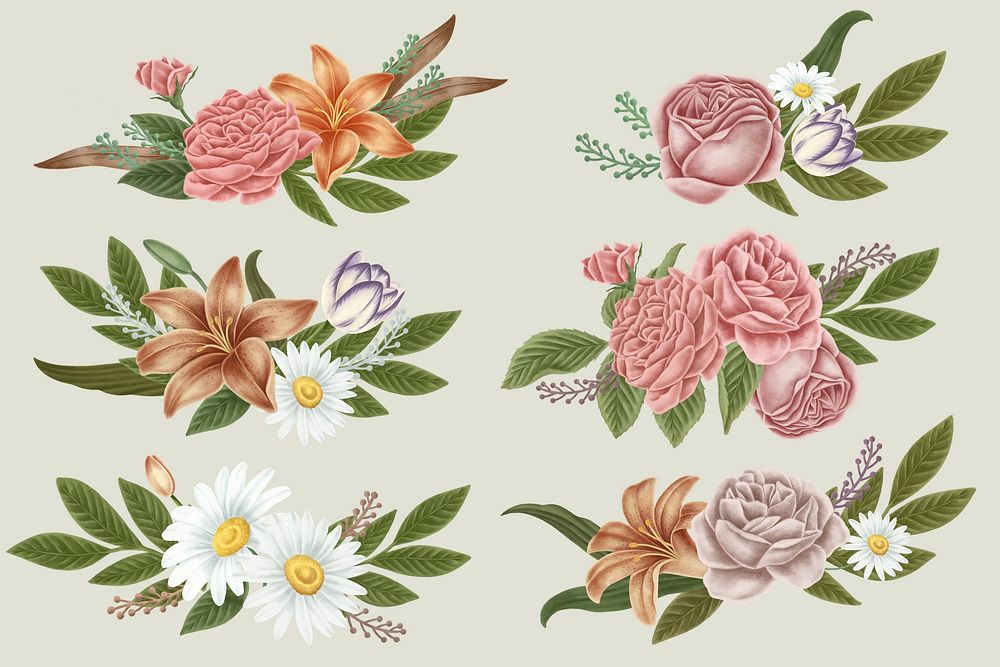 Vintage flower bunch set illustration | Premium PSD - rawpixel