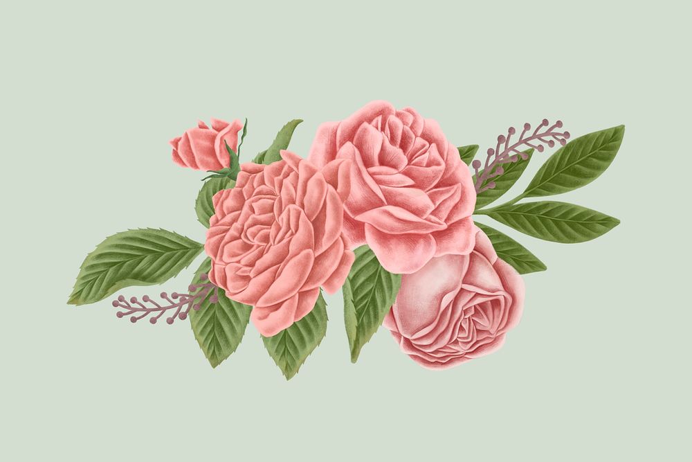 Vintage rose bouquet illustration mockup