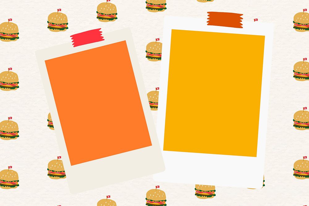 Psd instant photo frame on burger pattern background