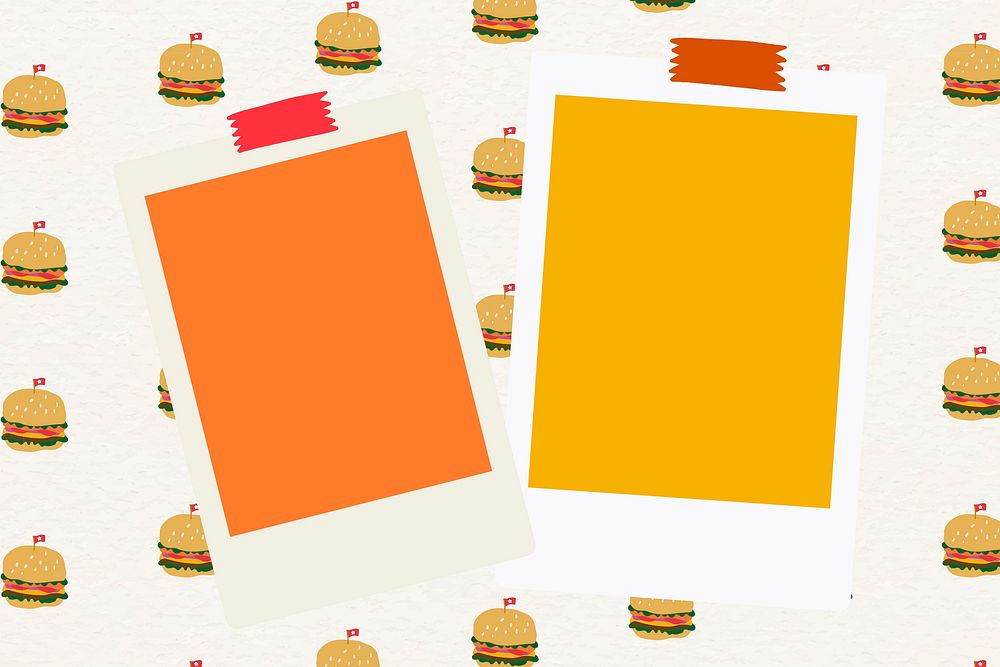 Vector instant photo frame on burger pattern background