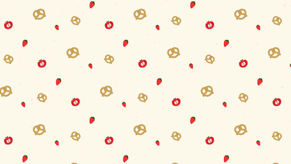 Psd pretzel strawberry tomato seamless pattern beige background