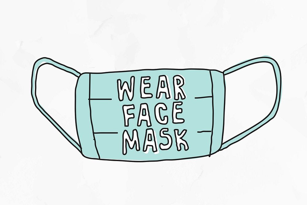 Wear face mask in the new normal doodle illustration