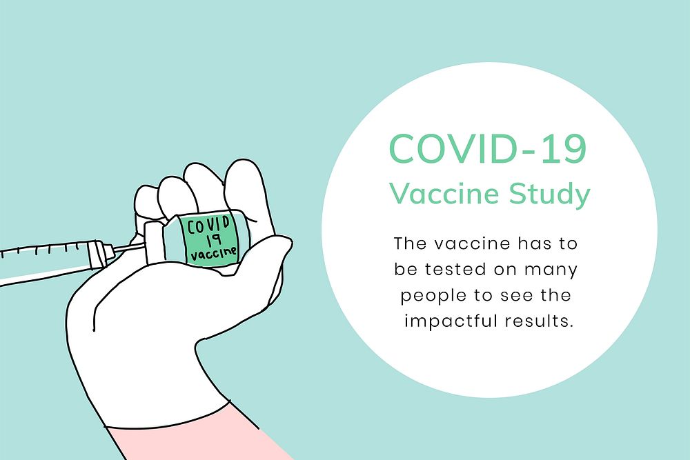 Vaccine study editable template vector for covid 19 social banner doodle illustration