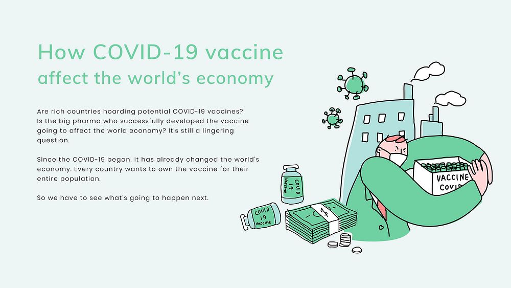 Vaccine and big pharma editable template vector for covid 19 presentation doodle illustration