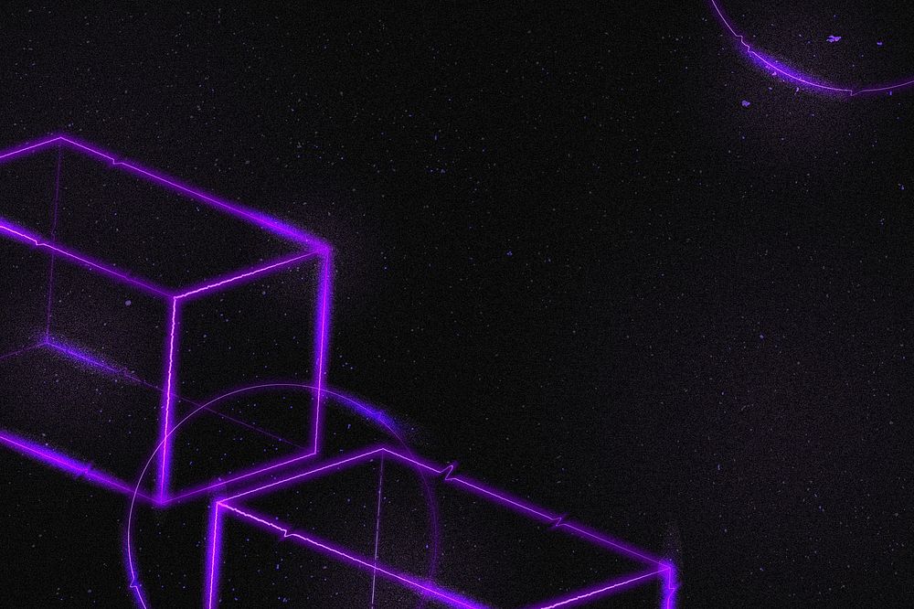 Geometric purple neon 3D cuboid background
