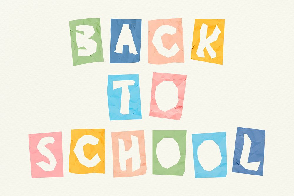 Text BACK TO SCHOOL cute psd colorful typography paper cut font