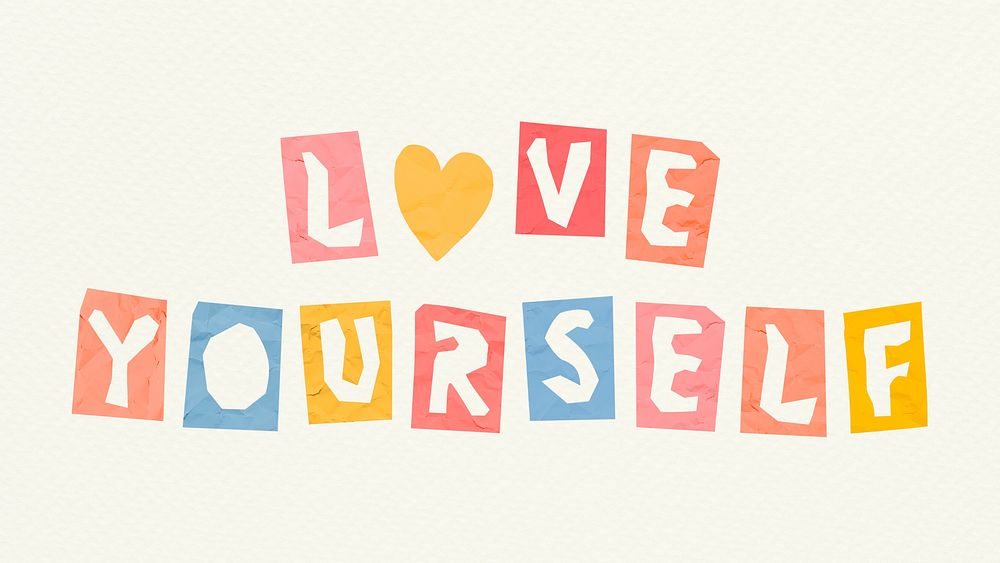 Cute font LOVE YOURSELF psd paper cut typography 