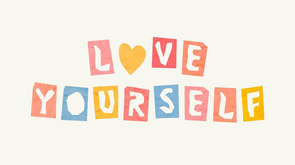LOVE YOURSELF message torn paper vector typography font