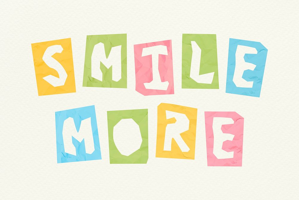 Psd SMILE MORE phrase colorful typography paper cut font