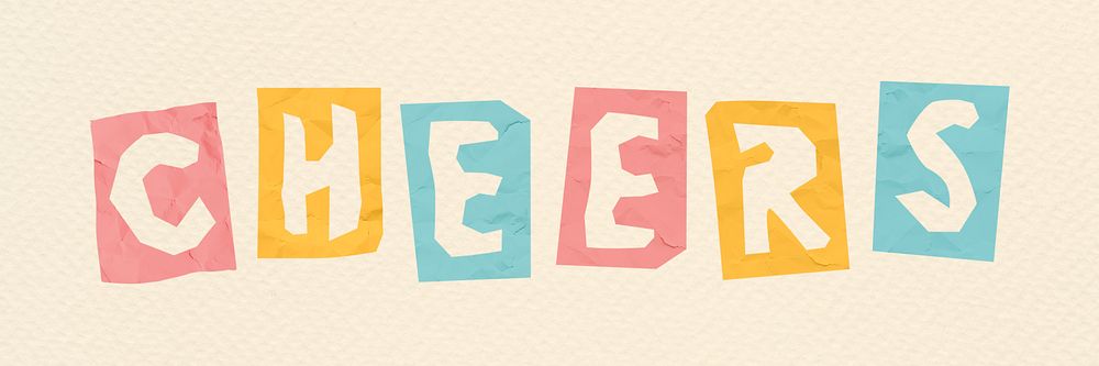 Cute font CHEERS psd word colorful paper cut typography
