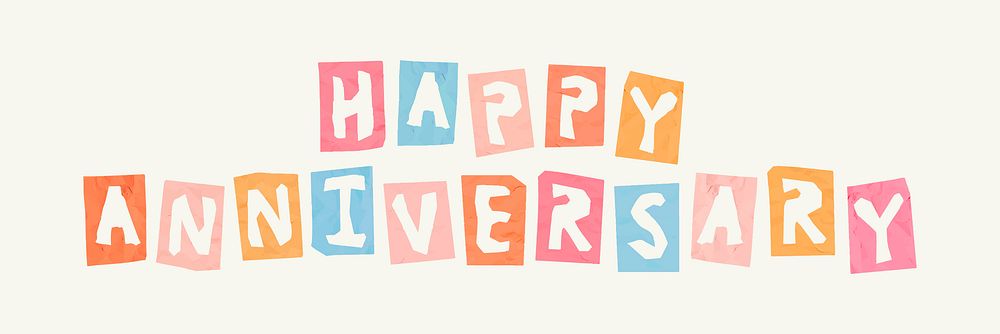 Cute HAPPY ANNIVERSARY phrase paper cut vector typography font
