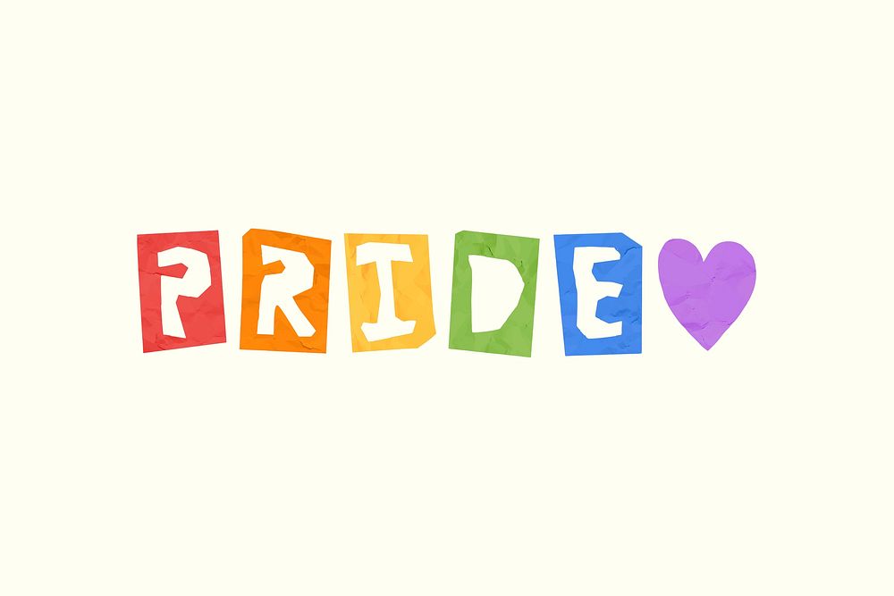 Pride word vector colorful typography paper cut font