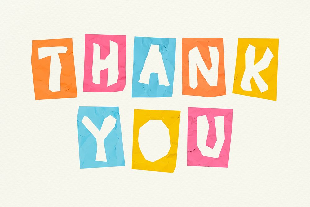 THANK YOU word psd colorful typography paper cut font