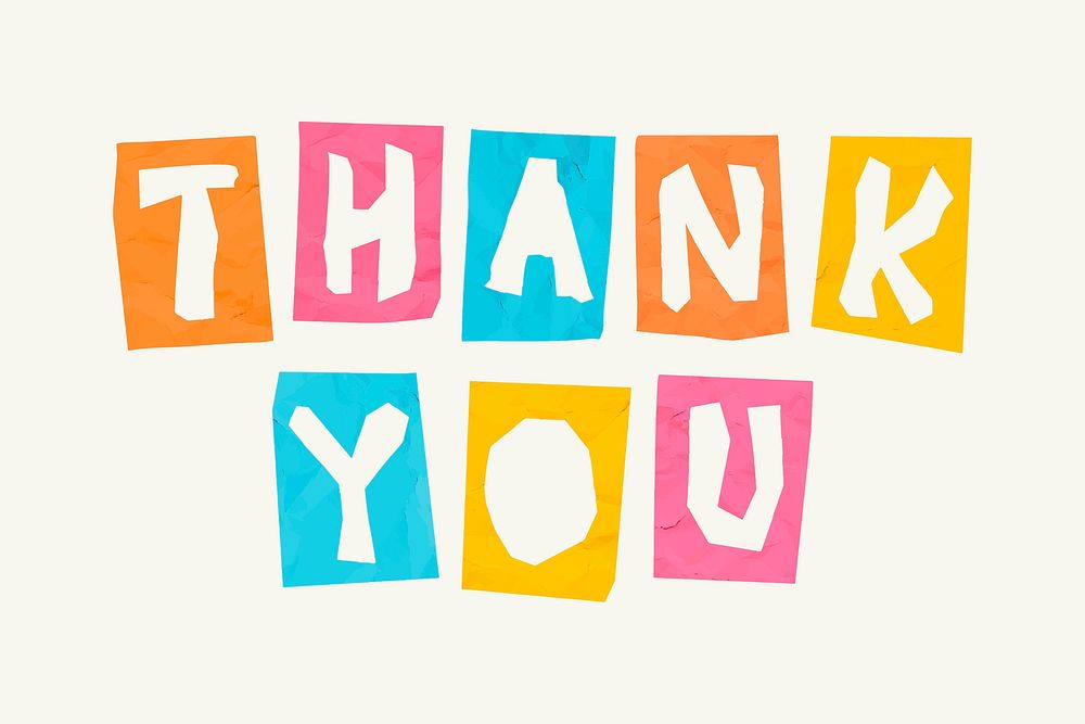 Thank you word paper cut typography font