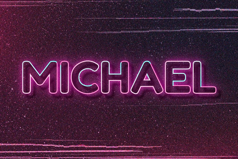 Michael neon name font block letter typography vector