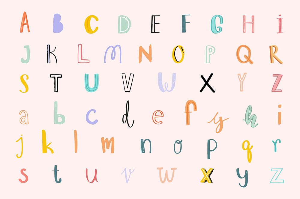 Alphabet hand drawn doodle font typography set