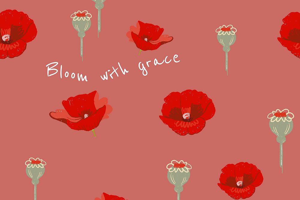 Beautiful red floral blog banner with poppy illustration and inspirational bloom with grace quote