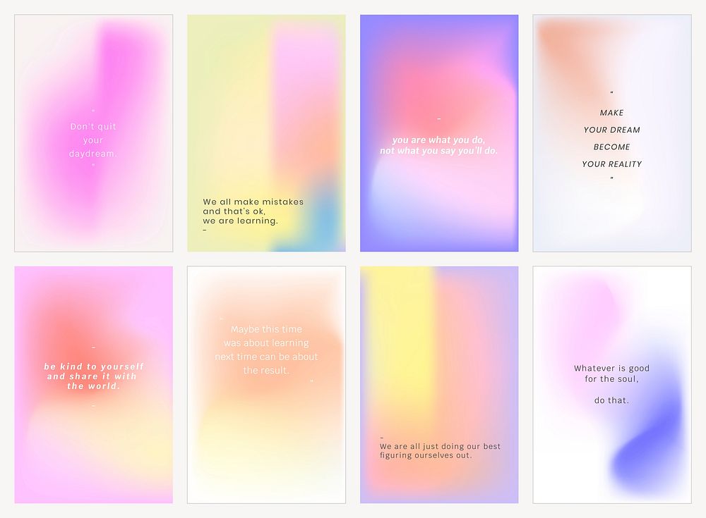 Pinterest pin template vector with inspirational quote on gradient background set