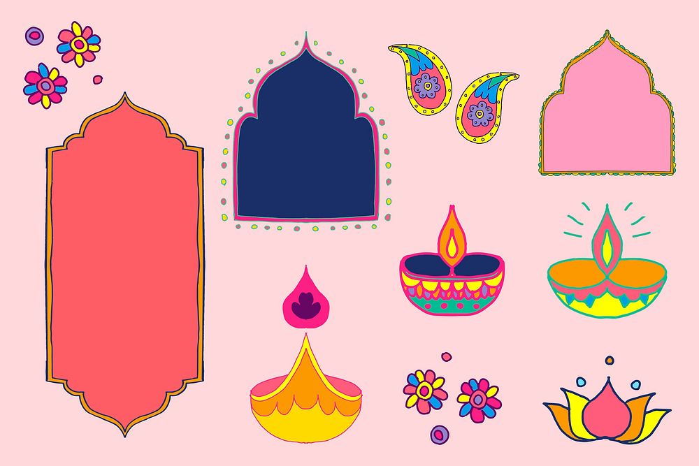 Diwali Indian mandala illustration set