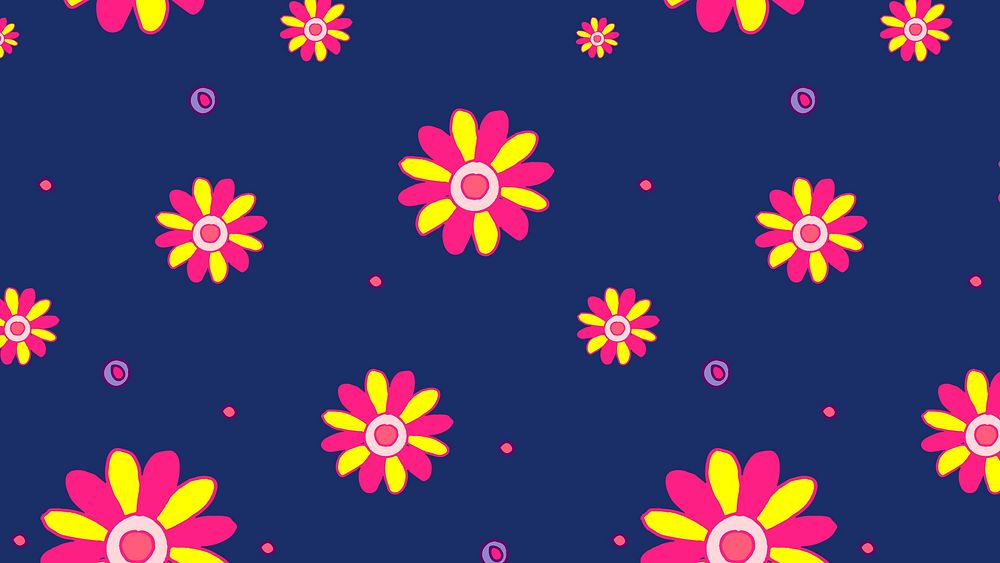 Yellow pink flower pattern vector blue banner
