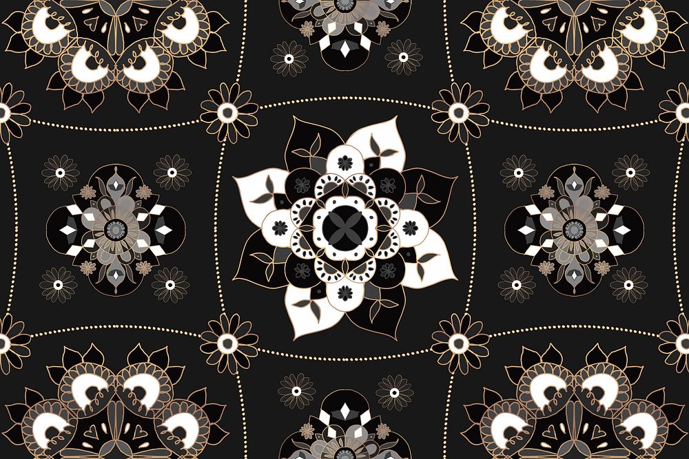 Mandala black Indian pattern psd botanical background